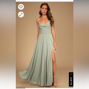 Lulu’s Romantically Speaking Sage Green Cowl Lace Up Maxi Dress *WORN ONE TIME*